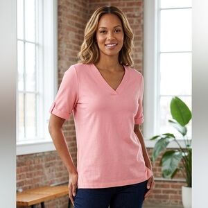 Isaac Mizrahi Live! Soft Pink V-Neck Short Sleeve Top